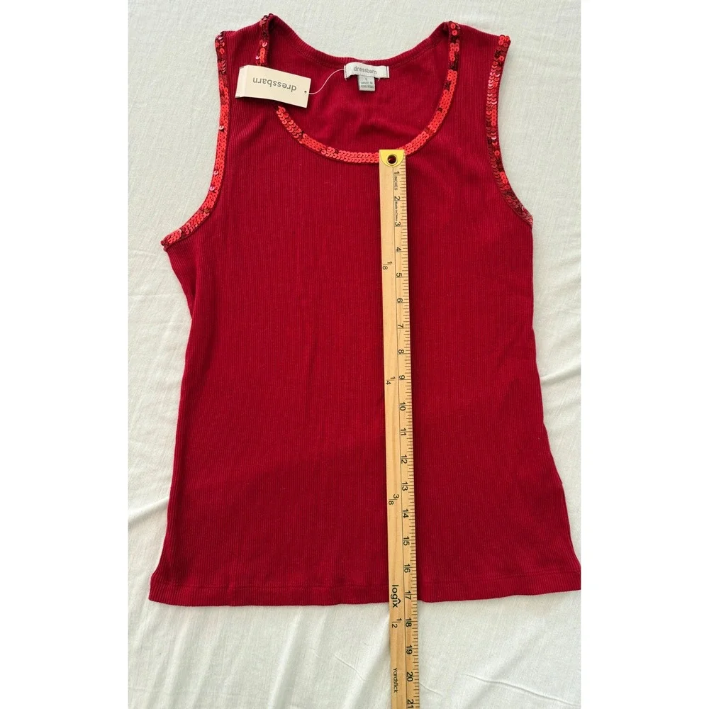 Dressbarn Girls Red Ribbed Sequin Trim Tank Top Size L Holiday Sleeveless Shirt
